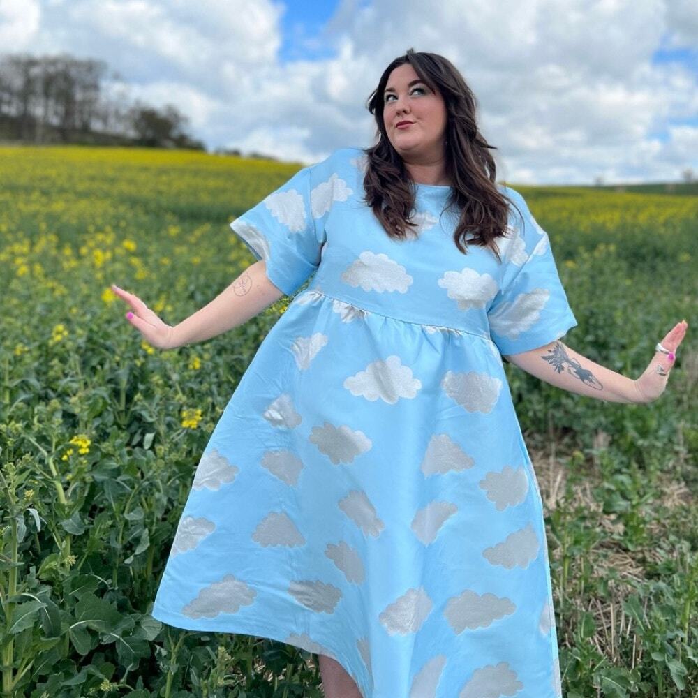 NEW Lazy Oaf Silver Linings Metallic Brocade Cloud Babydoll Dress UK 24 US 20